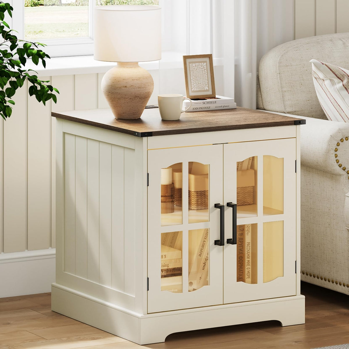24" Farmhouse End Tables Set of 2 with LED K958468