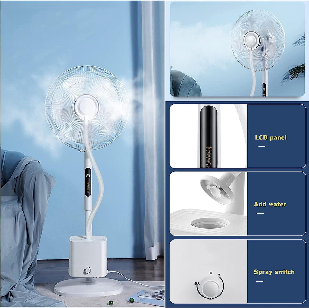 Oscillating Misting Pedestal Fan with Remote Control, 3-Speed, 3 L Water Tank, 16-inch, White Z33315