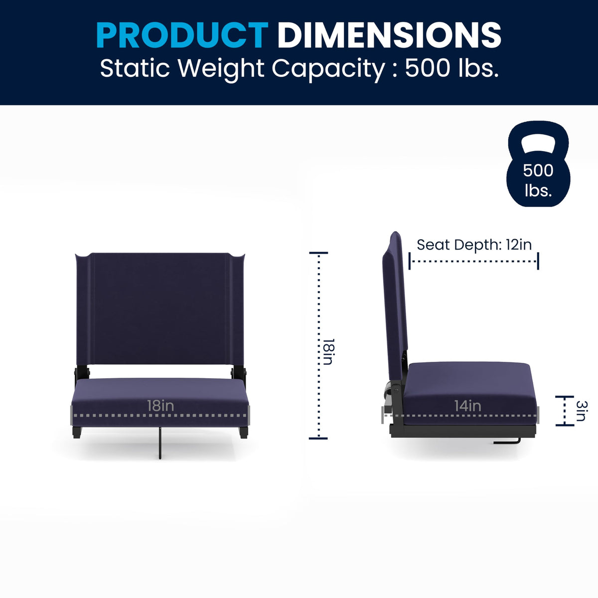Portable Folding Padded Stadium Chair with Carrying Handle, Navy H879846