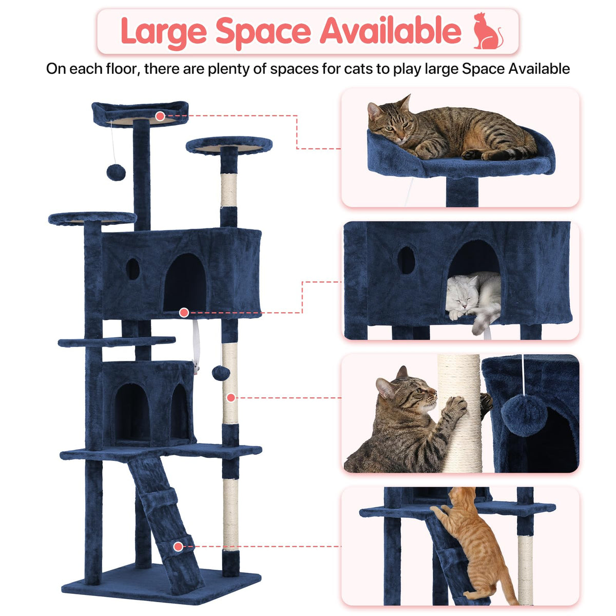 70in Navy Blue Cat Tree with Scratching Post L339713