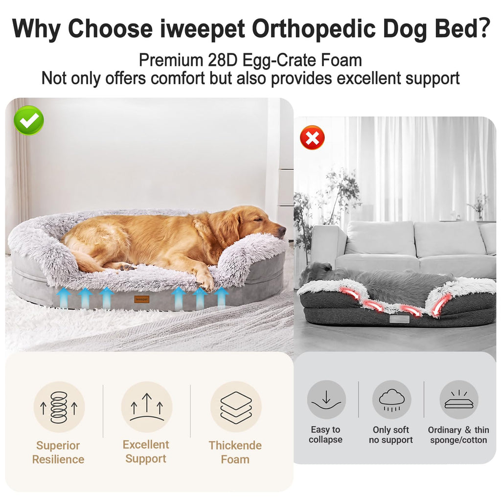Fluffy Orthopedic Dog Bed with Washable Plush Cover, Grey I851