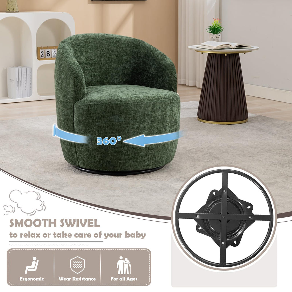 Green Chenille Swivel Barrel Chair V9717