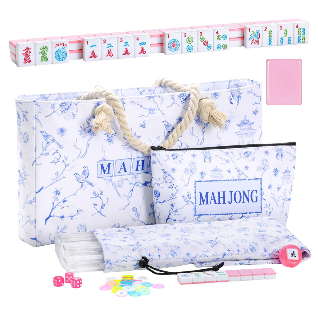 166 Pink Tiles Mahjong Set with 4 Clear Racks and Bag L703269