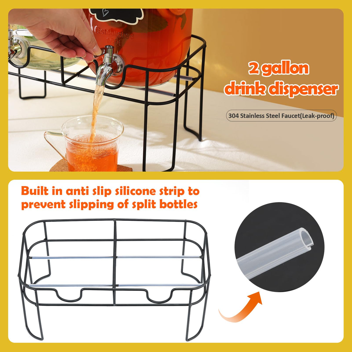 2 Pack 1 Gallon Glass Drink Dispenser with Bamboo Lid H93914
