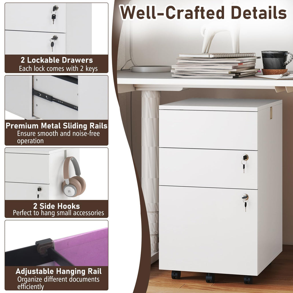 White 3 Drawer File Cabinet with Lock F76004