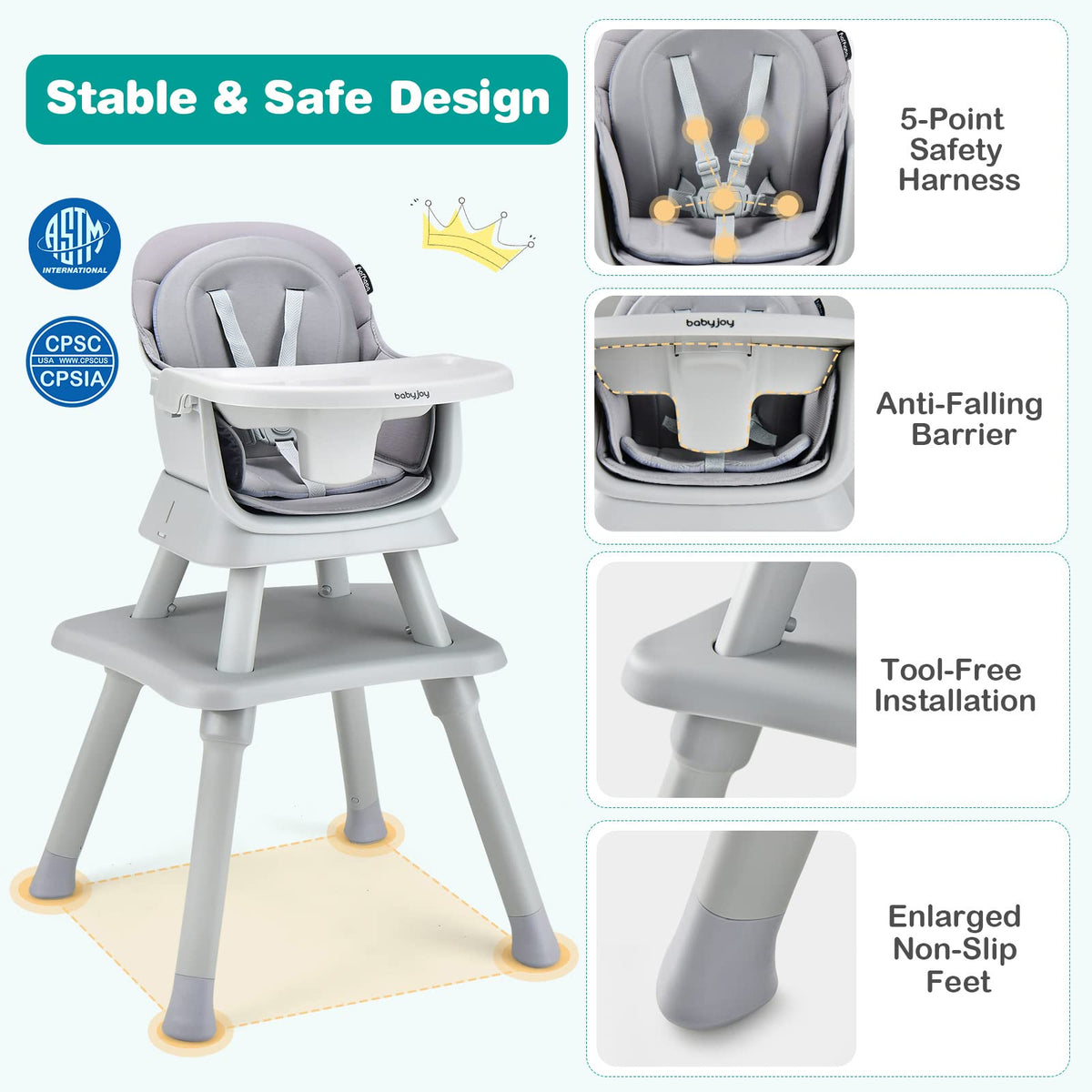 8 in 1 Convertible High Chair with Removable Tray M197
