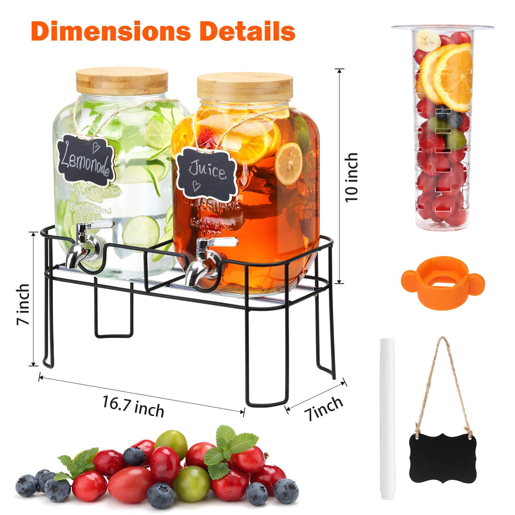 2 Pack 1 Gallon Glass Drink Dispenser with Bamboo Lid H93914