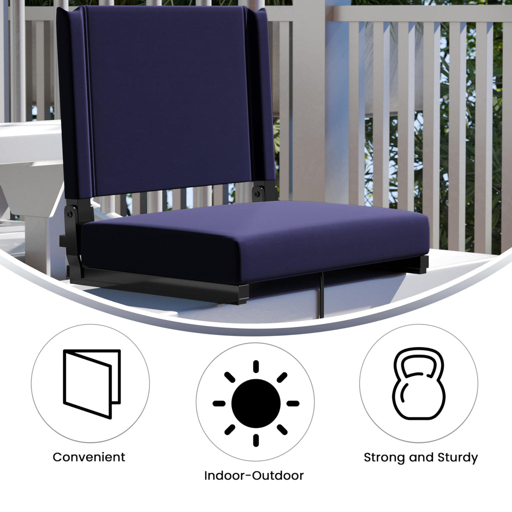 Portable Folding Padded Stadium Chair with Carrying Handle, Navy H879846