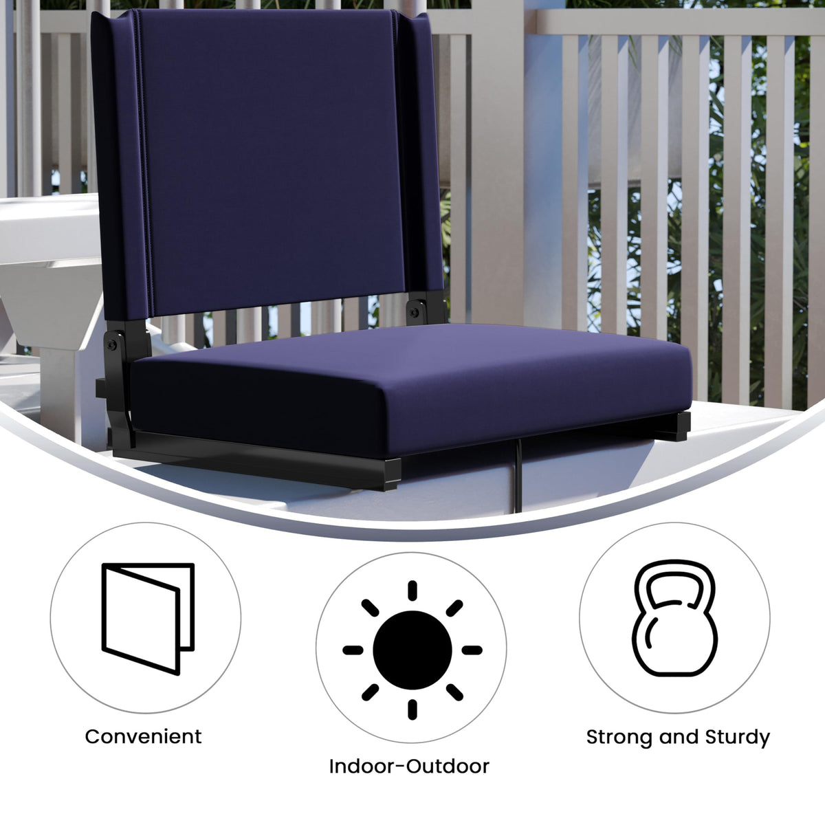 Portable Folding Padded Stadium Chair with Carrying Handle, Navy H879846
