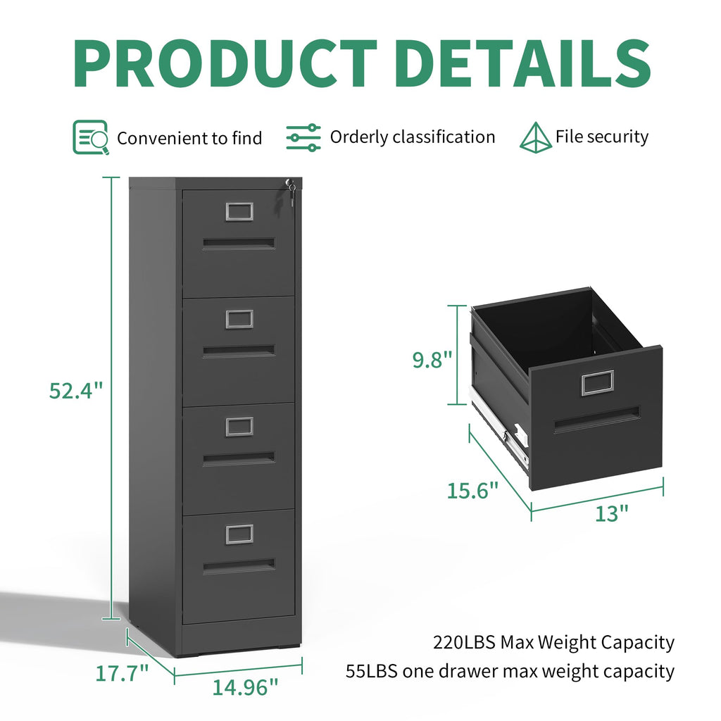 Black 4 Drawer Steel File Cabinet with Lock Q50747