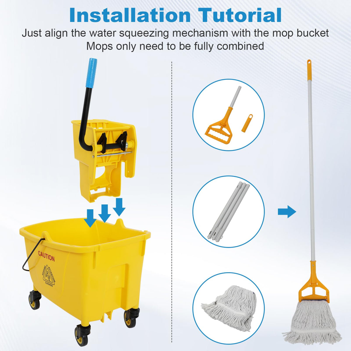 35 Qt Yellow Mop Bucket with Wringer on Wheels and Mops Set G9269