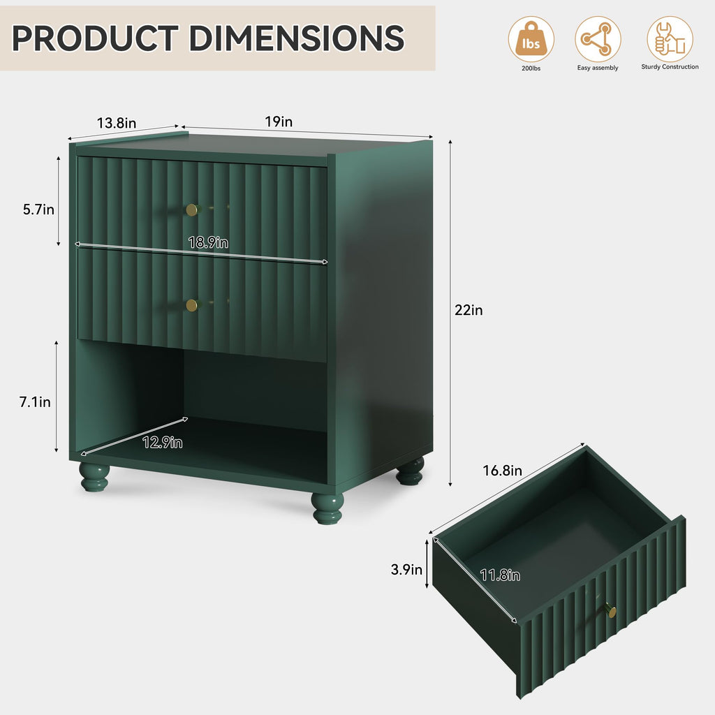 Green 2 Drawer Nightstand with Open Shelf V98071