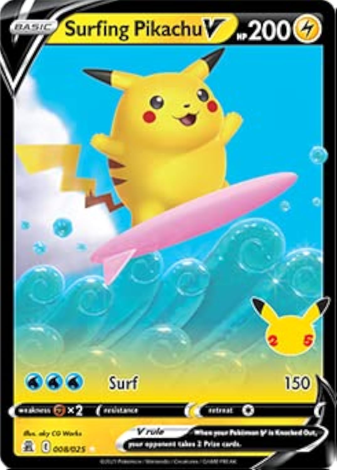 Surfing Pikachu V Full Art Rare Holo Card Y41085