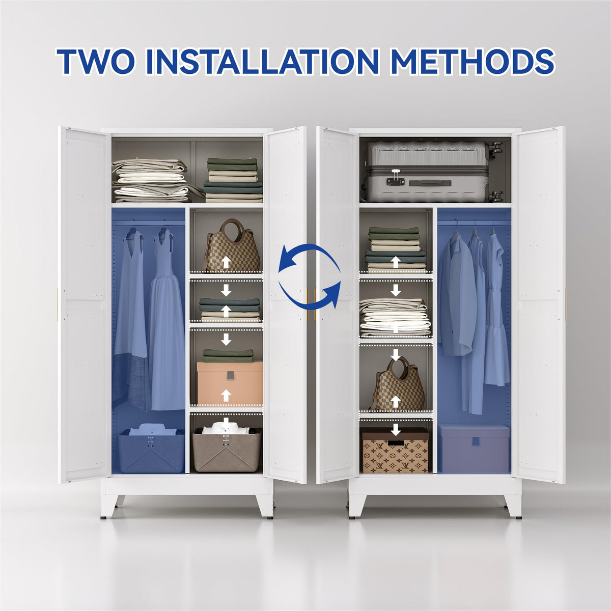 Metal Wardrobe Closet with Doors, 71'' Tall Steel Armoire with Shelves V85028