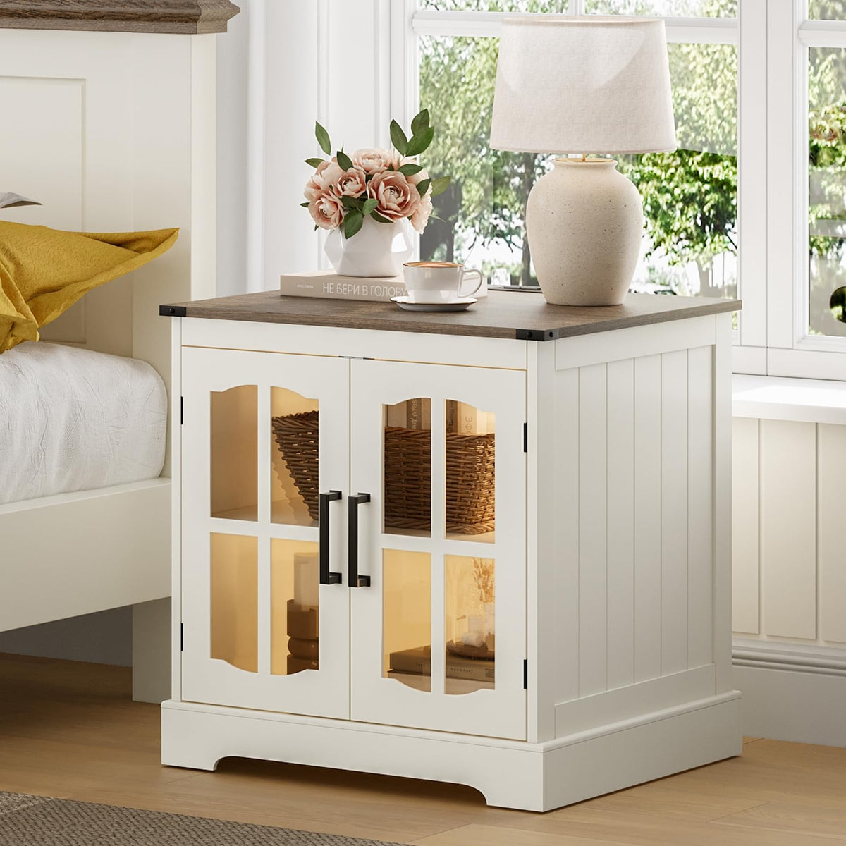 24" Farmhouse End Tables Set of 2 with LED K958468