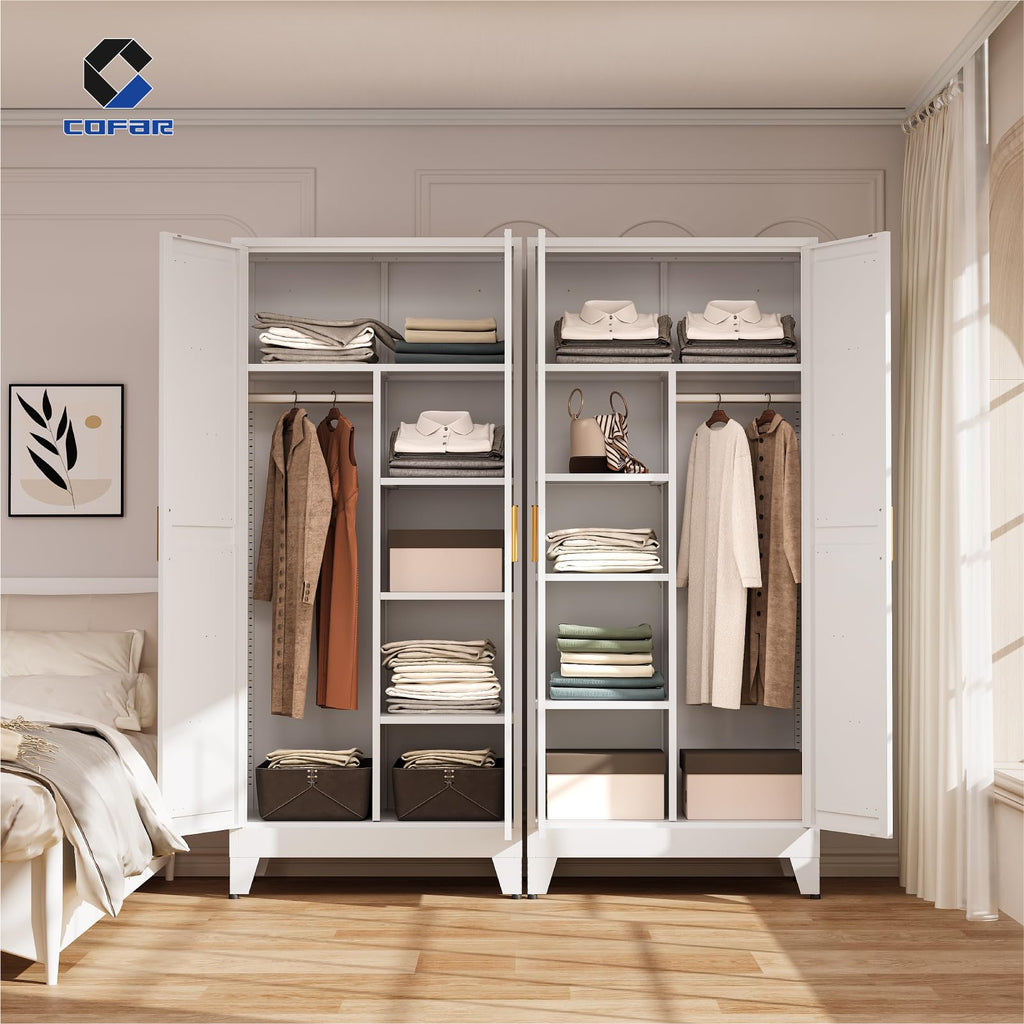Metal Wardrobe Closet with Doors, 71'' Tall Steel Armoire with Shelves V85028