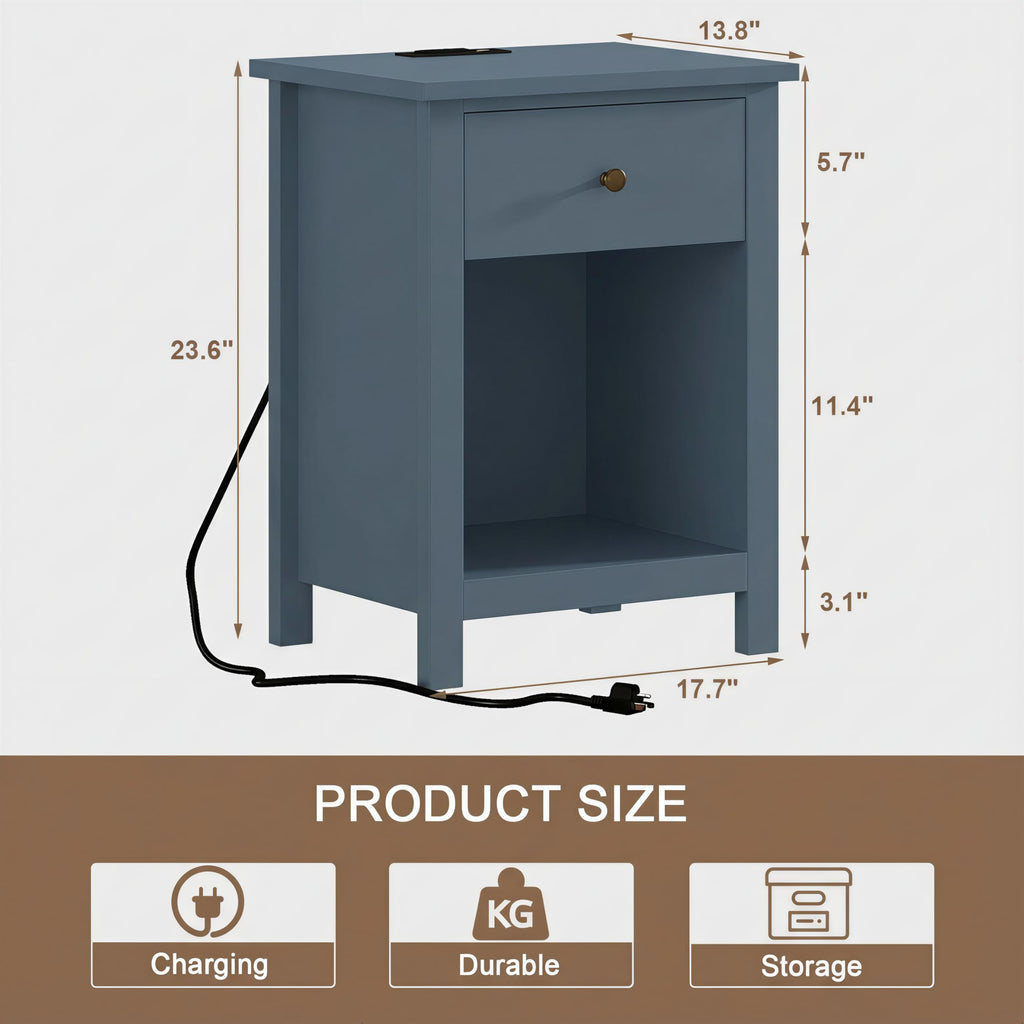 Farmhouse Nightstand with Charging Station Set of 2 S3893