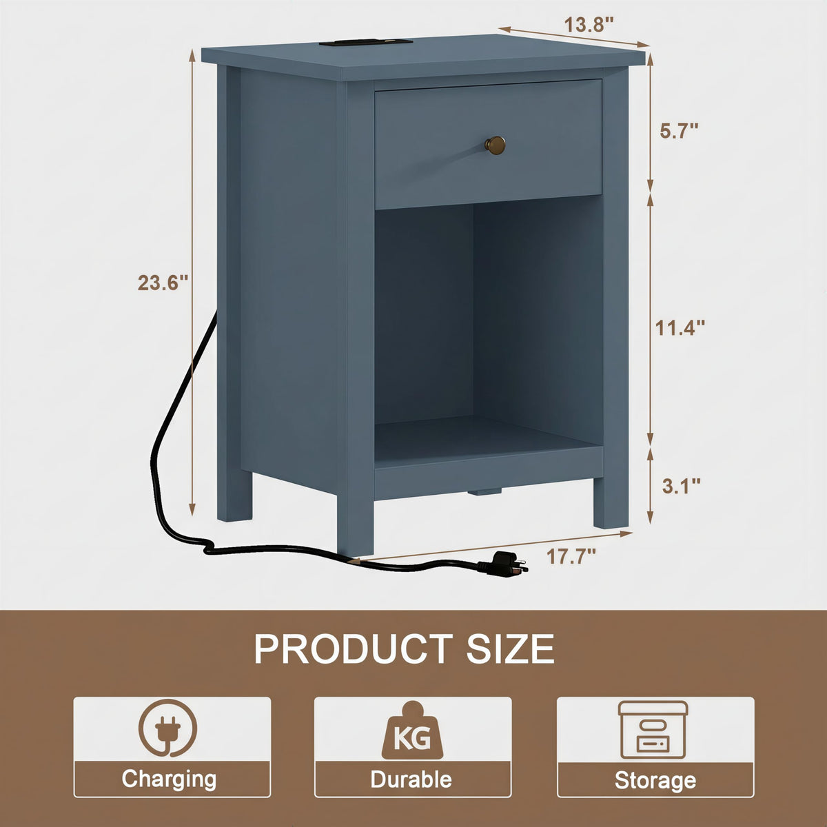 Farmhouse Nightstand with Charging Station Set of 2 S3893