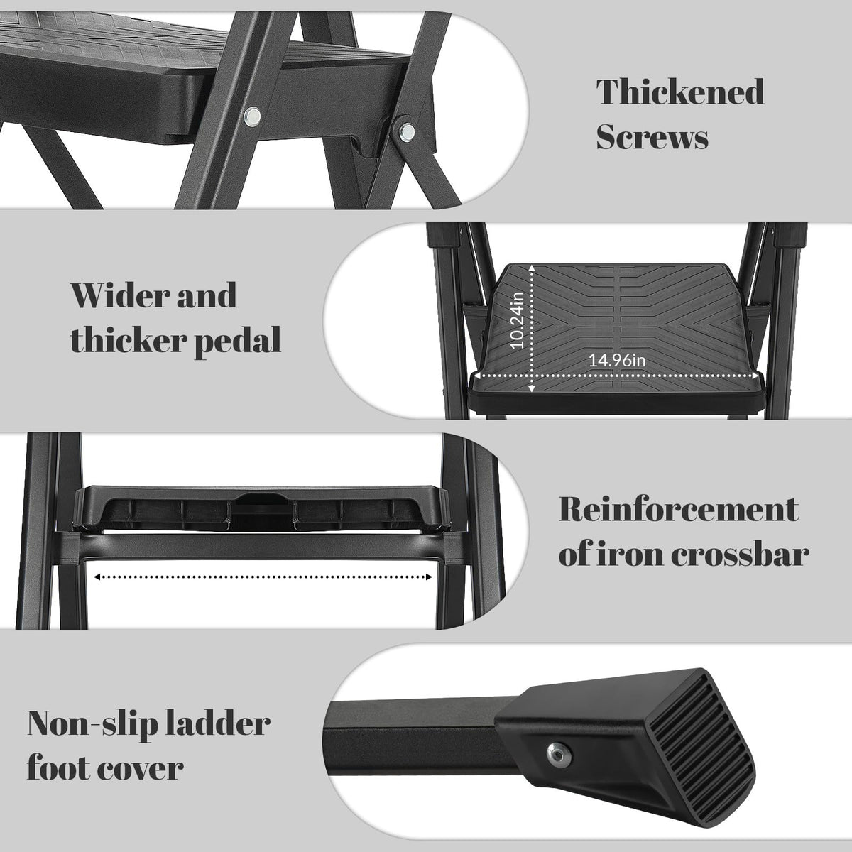 3 Step Steel Stool with Handrail & Tool Tray E185988