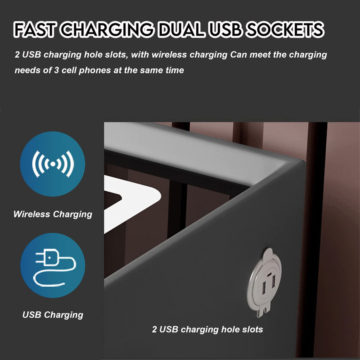 White 3 Drawer Smart Nightstand with Wireless Charging W56204