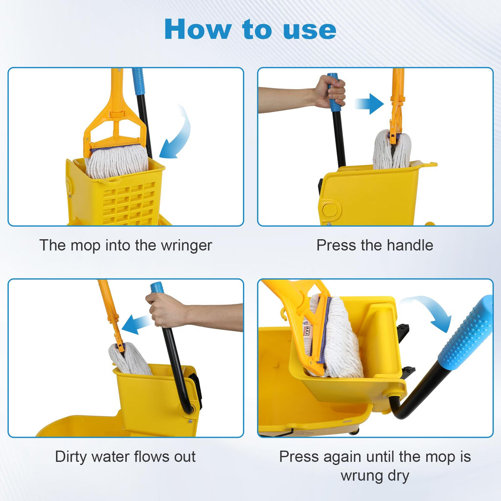35 Qt Yellow Mop Bucket with Wringer on Wheels and Mops Set G9269