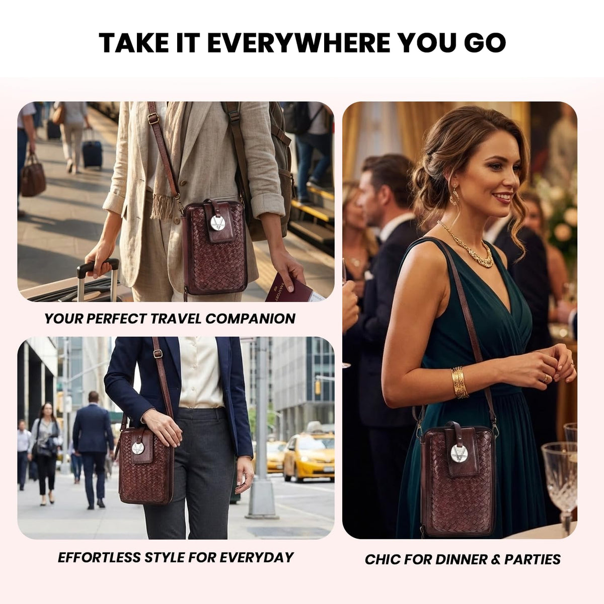 Genuine Leather Small Crossbody Bag with Adjustable Detachable Strap T704