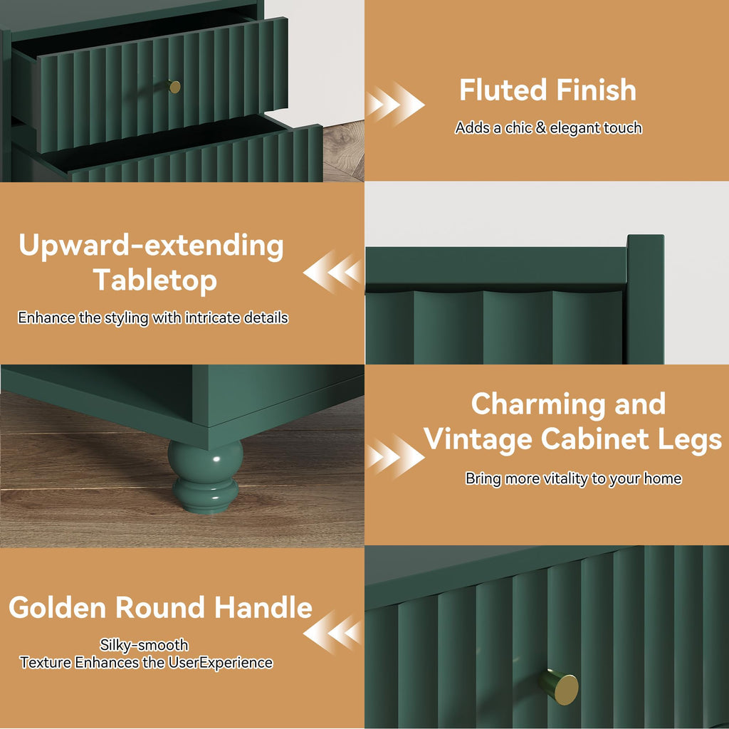 Green 2 Drawer Nightstand with Open Shelf V98071