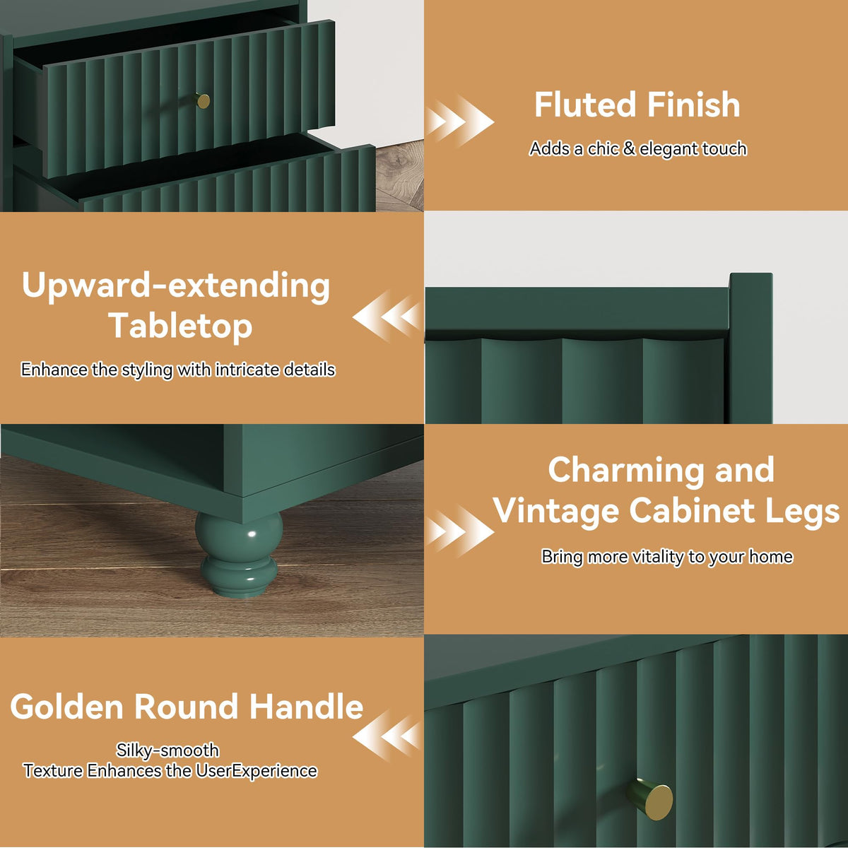 Green 2 Drawer Nightstand with Open Shelf V98071