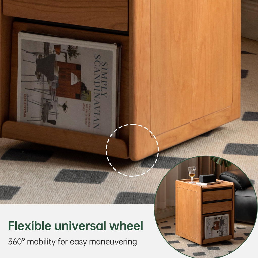 Solid Cherry Wood Side Table with Wheels R592