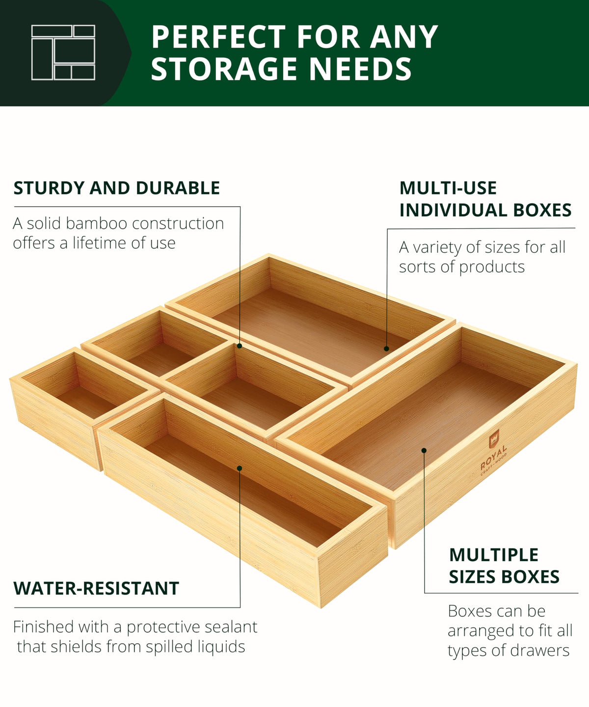5-Piece Bamboo Drawer Organizer Set H98722