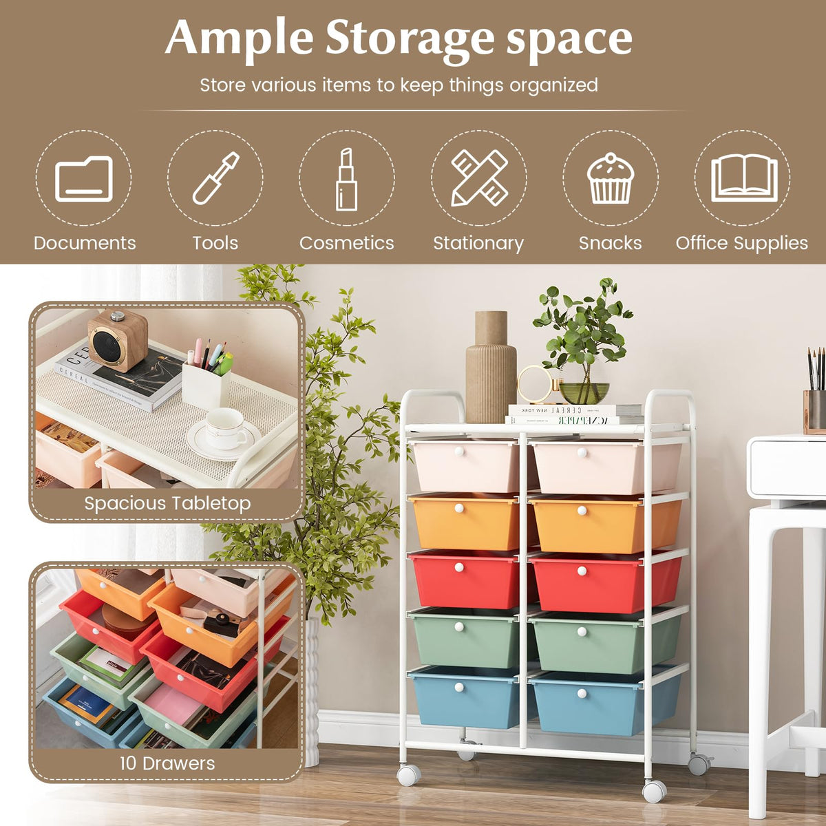 10 Drawers Rolling Storage Cart C923