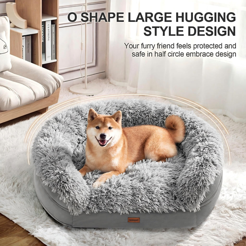Fluffy Orthopedic Dog Bed with Washable Plush Cover, Grey I851