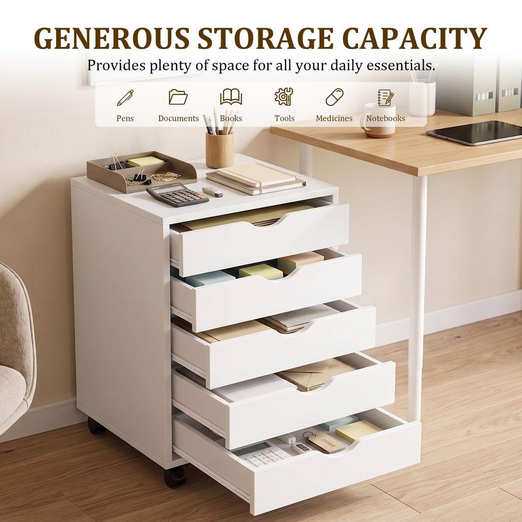 White 5 Drawer Rolling Storage Cabinet X99608