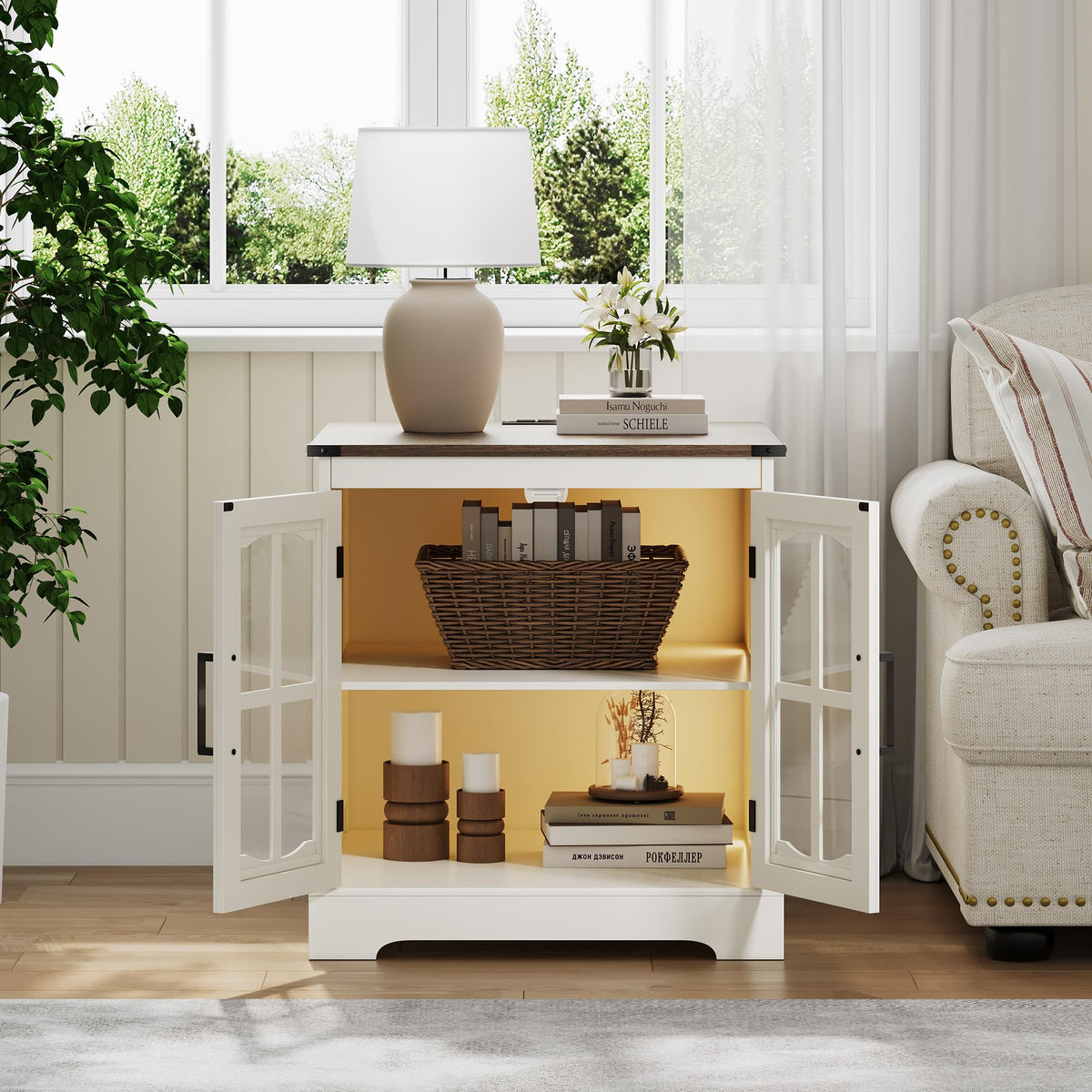 24" Farmhouse End Tables Set of 2 with LED K958468