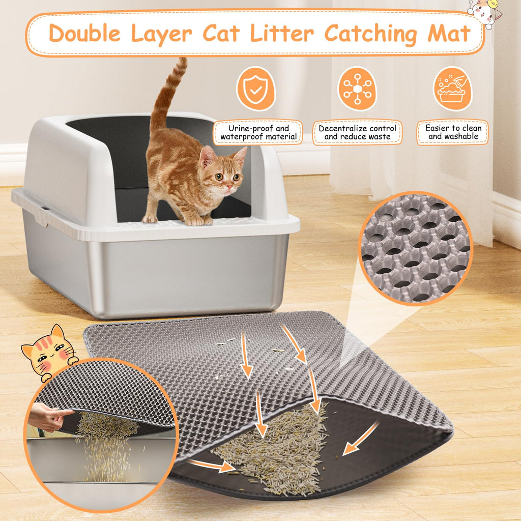 Stainless Steel Extra Large Enclosed Cat Litter Box with Lid and Mat W18600