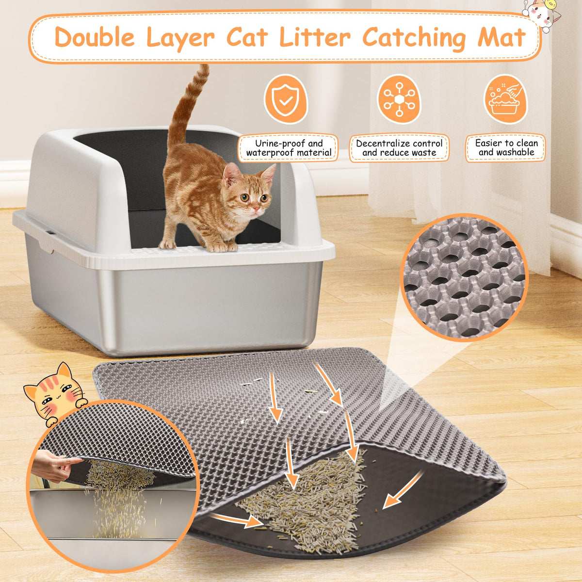 Stainless Steel Extra Large Enclosed Cat Litter Box with Lid and Mat W18600