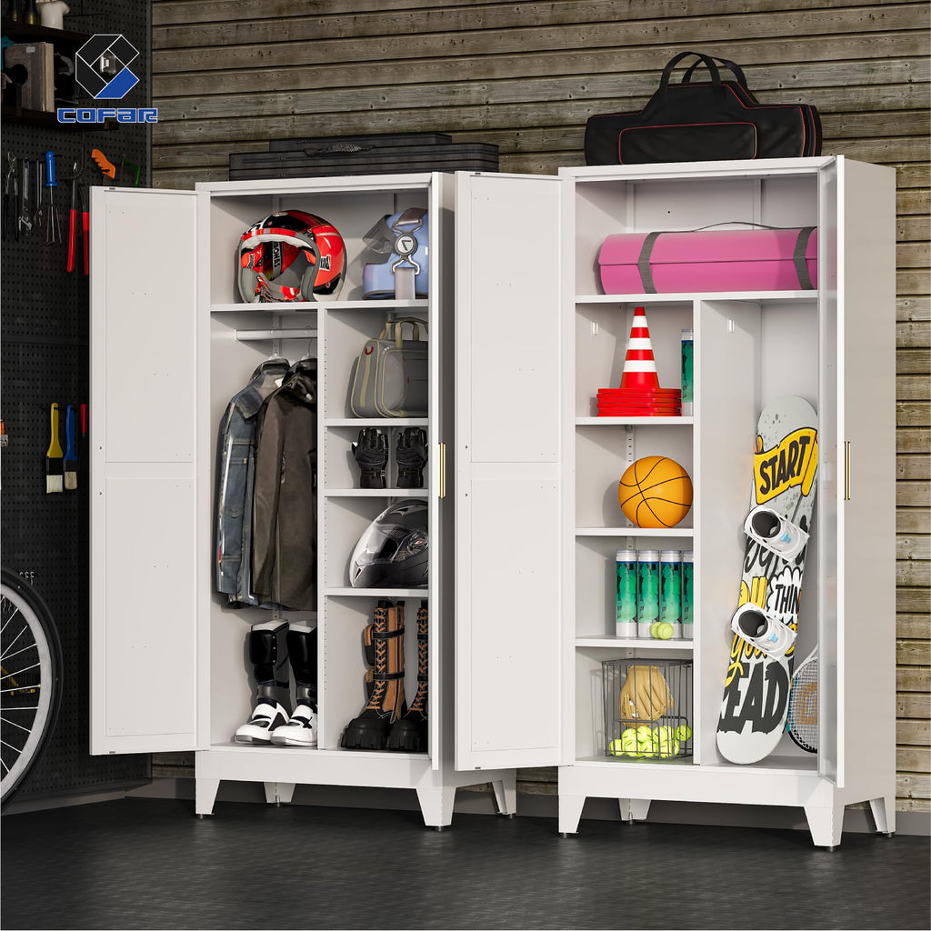 Metal Wardrobe Closet with Doors, 71'' Tall Steel Armoire with Shelves V85028
