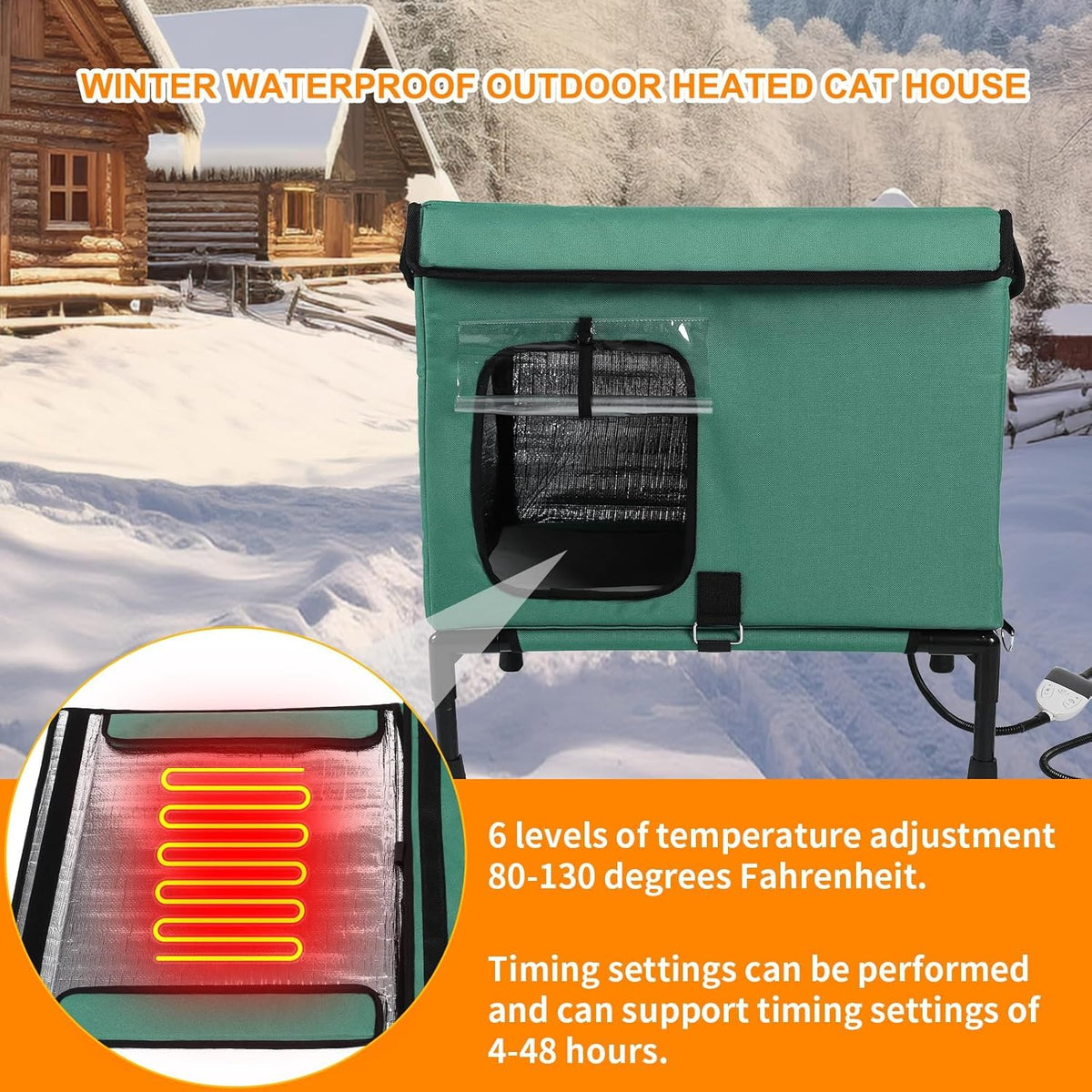 21" Heated Cat House with Heating Pet Pad M82160
