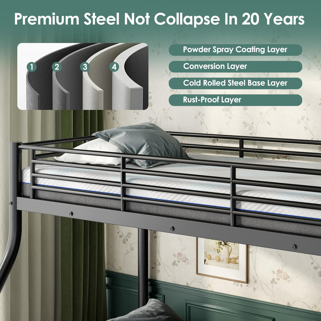 Twin XL Over Full Bunk Bed with Mattresses, Black Q3365