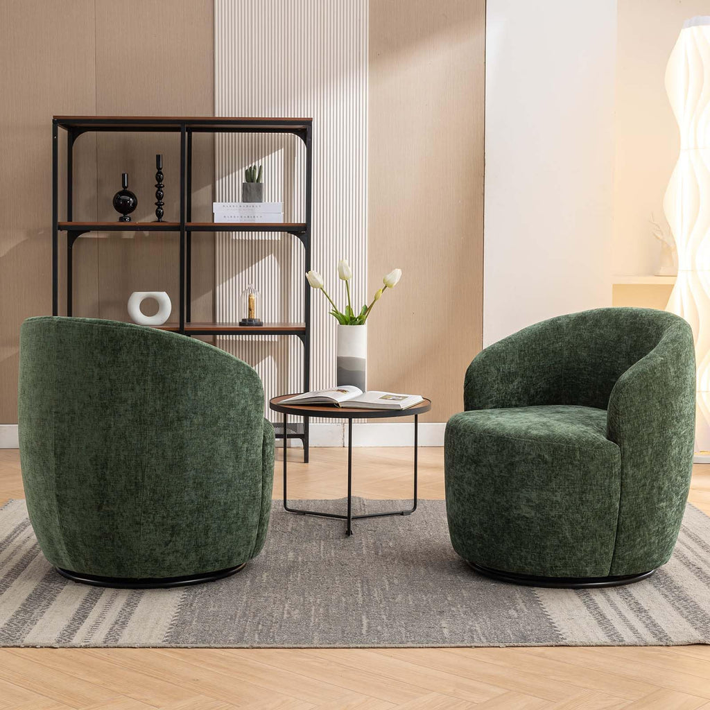 Green Chenille Swivel Barrel Chair V9717