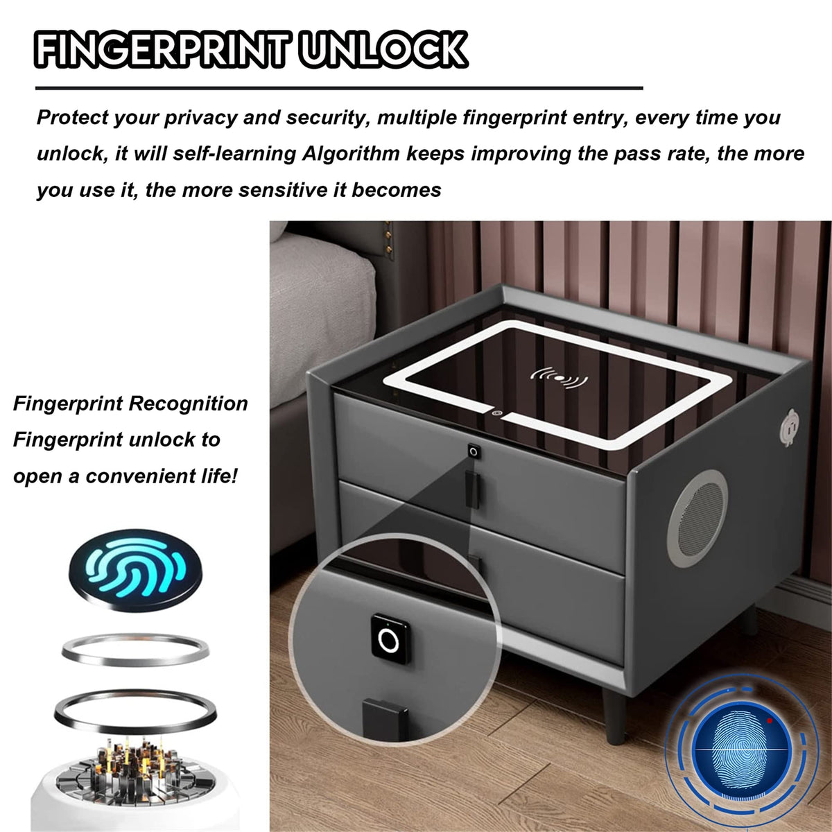 White 3 Drawer Smart Nightstand with Wireless Charging W56204