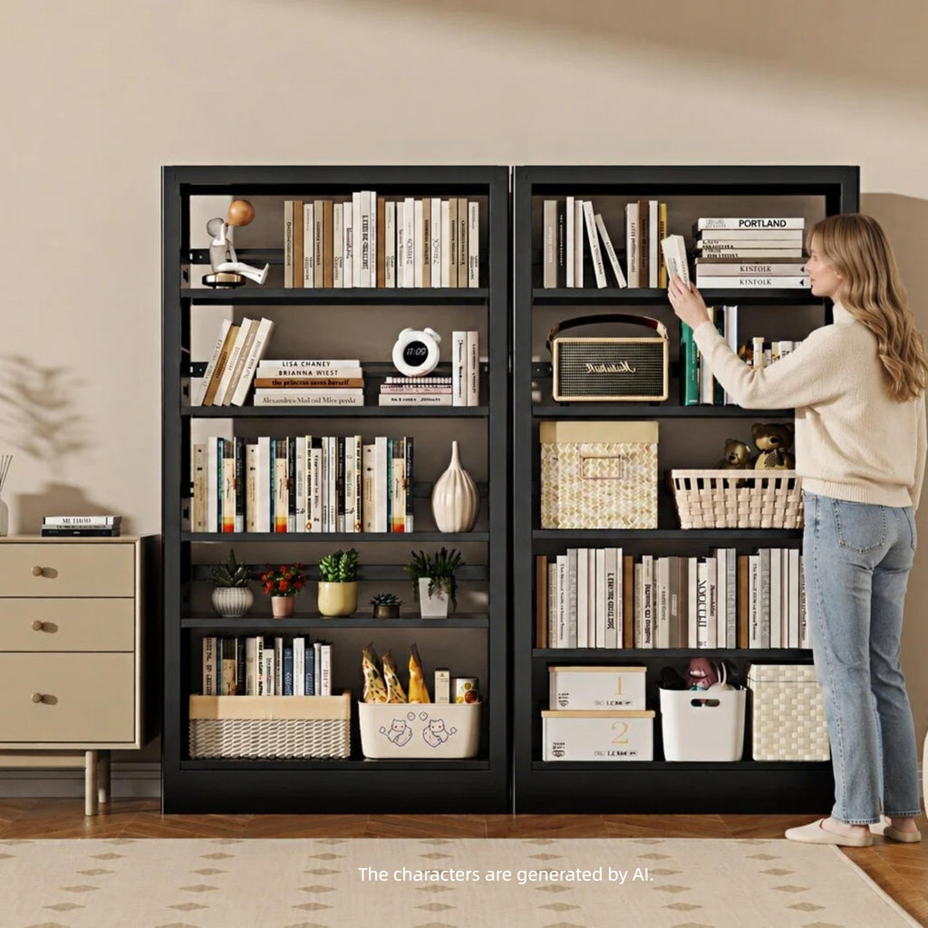 Black 5-Tier Metal Bookcase with Adjustable Shelves G339