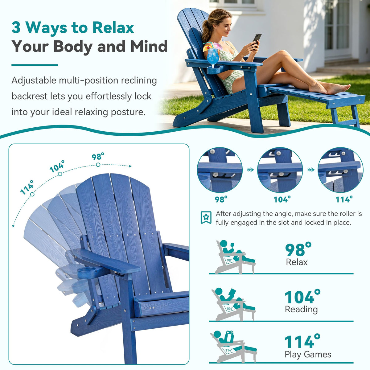 Folding Adjustable Adirondack Chairs Set of 2 with Footrest V52780