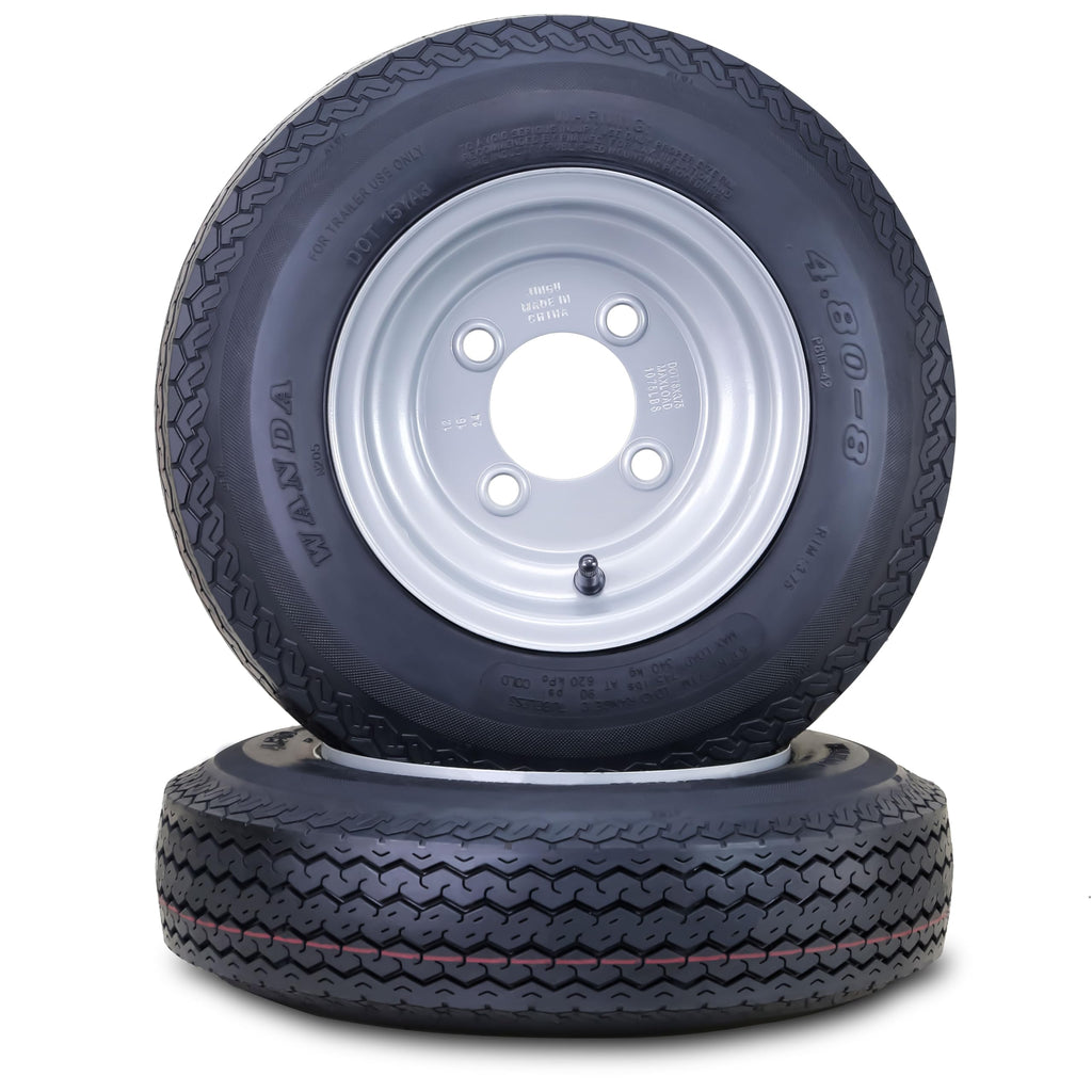 Trailer Tire Wheel 4.80-8 6-Ply with 4 Lugs on 4 Silver Rim Pk2 X172862