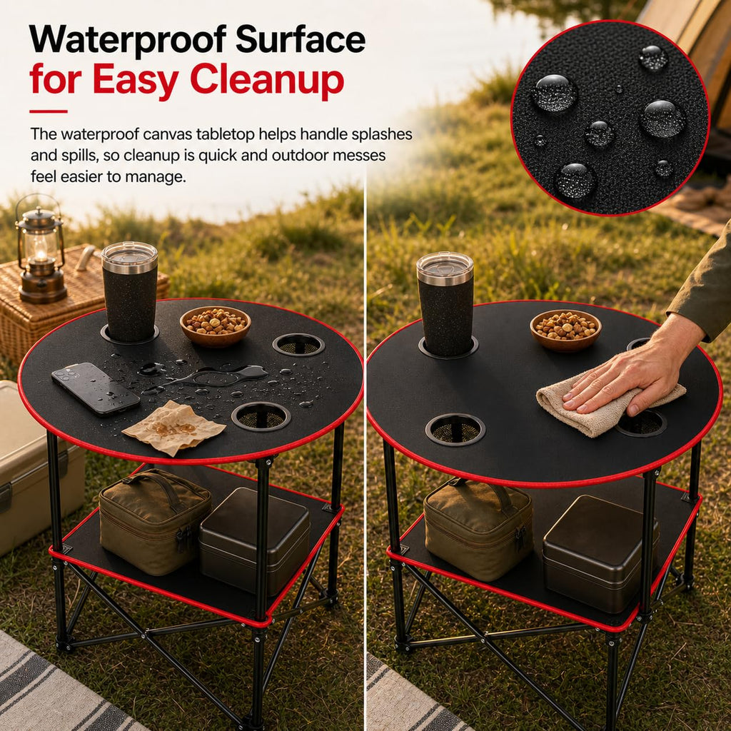 Portable Folding Camping Table with 4 Cup Holders & Carry Bag O912