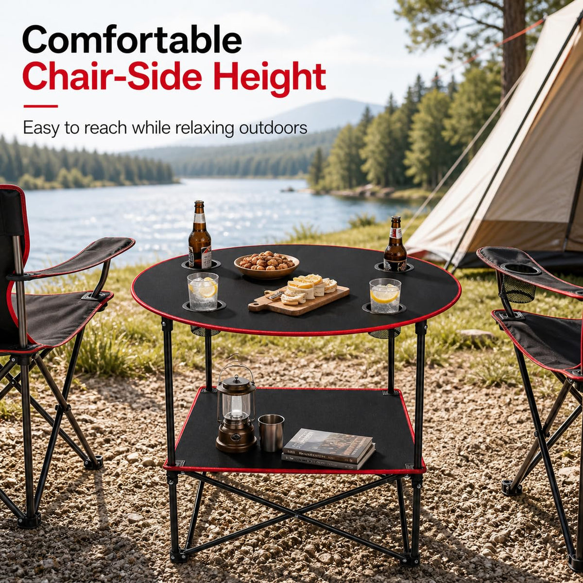 Portable Folding Camping Table with 4 Cup Holders & Carry Bag O912