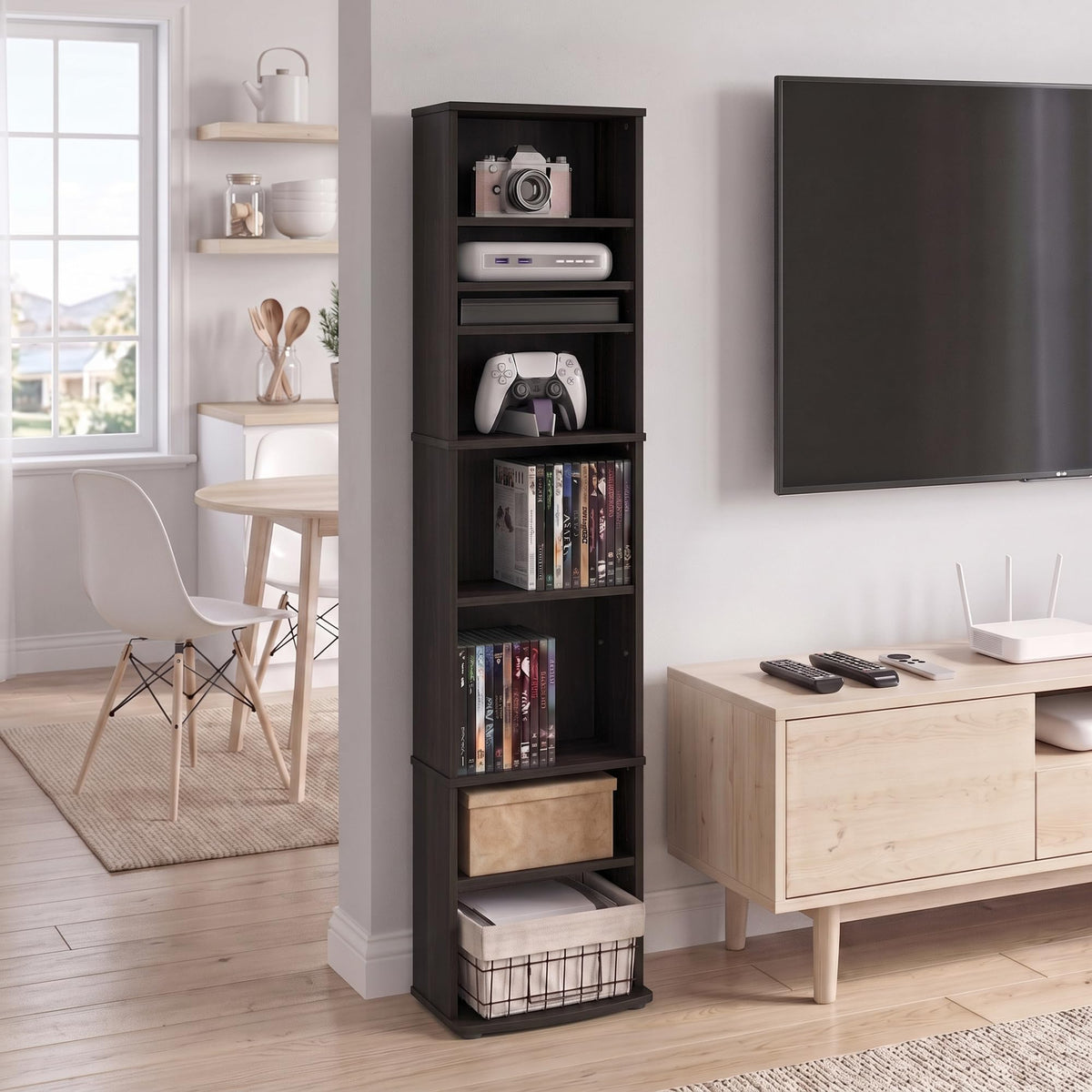8-Tier Espresso Media Shelf with Adjustable Shelves P892