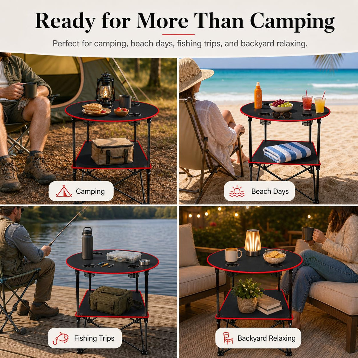 Portable Folding Camping Table with 4 Cup Holders & Carry Bag O912