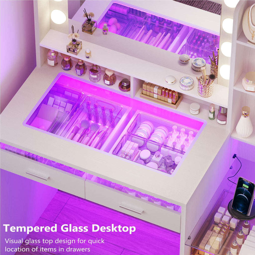 White Vanity Desk with Mirror and Lights I586987