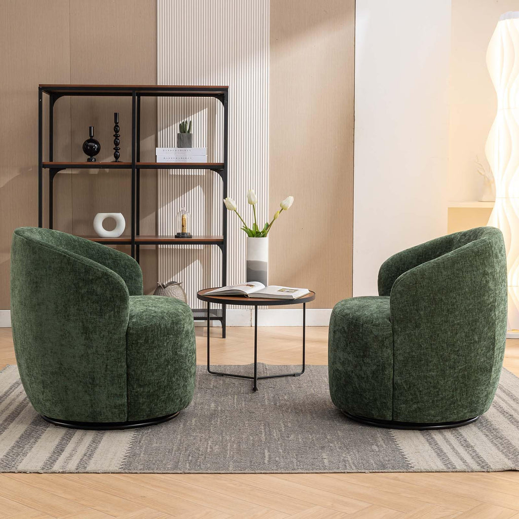 Green Chenille Swivel Barrel Chair V9717